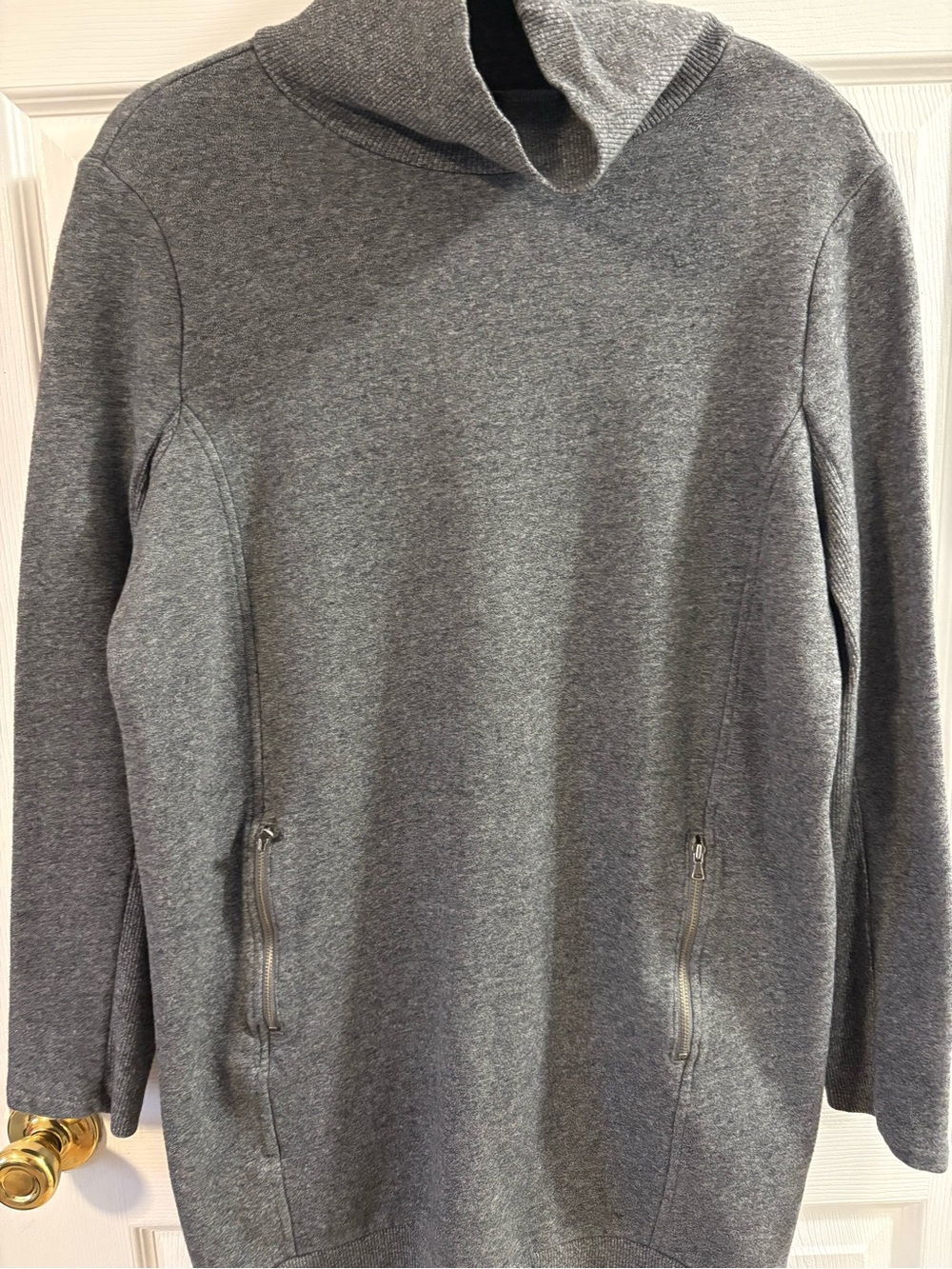 Lou & Grey Women’s Heather Gray Turtleneck Pullover Dress with Zip Pockets